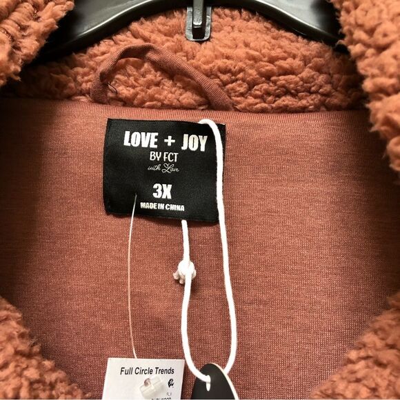 LOVE + JOY JACKET WOMEN'S PLUS SIZE 3X FULL ZIPPER SHORT BROWN TEDDY - Picture 6 of 9